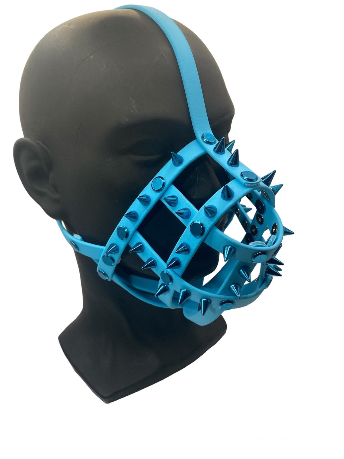 Blue Spiked Classic Hardware Petplay Face Muzzle