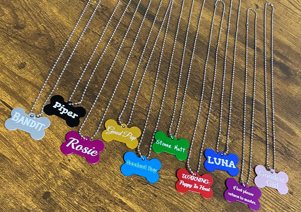 Custom Laser Engraved Dog Bone Tag Necklace