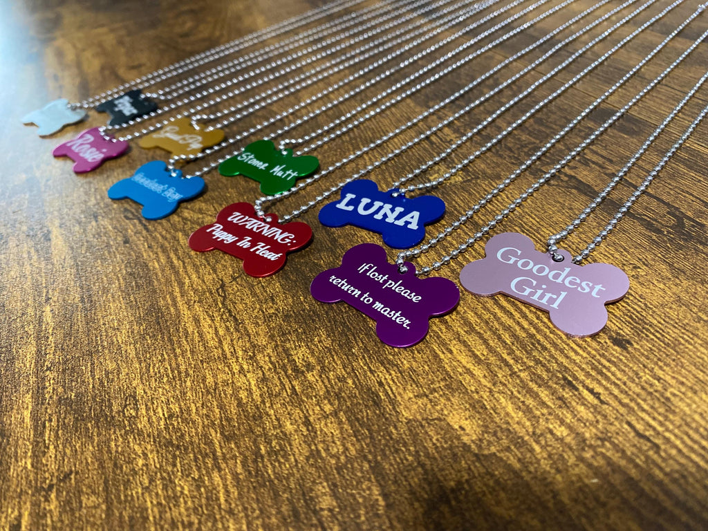 Custom Laser Engraved Dog Bone Tag Necklace
