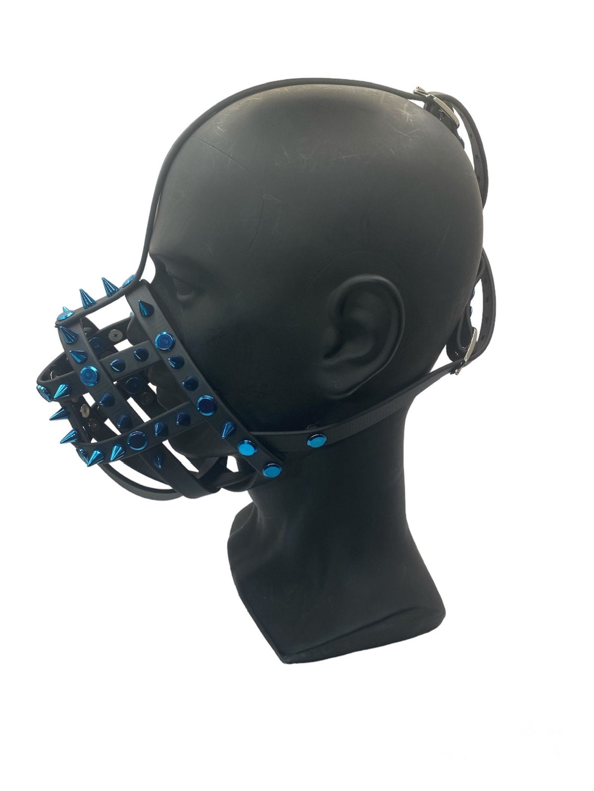 Blue Spiked Classic Hardware Petplay Face Muzzle