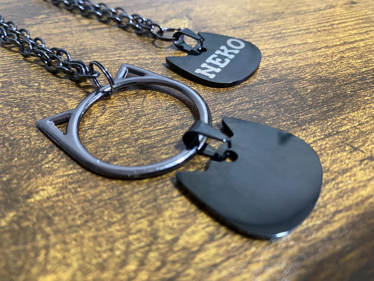 Kemonomimi Cat Necklace With Custom Laser Engraved Stainless Steel Tag