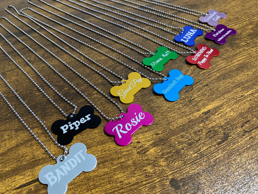Custom Laser Engraved Dog Bone Tag Necklace