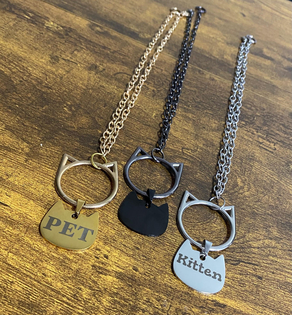 Kemonomimi Cat Necklace With Custom Laser Engraved Stainless Steel Tag