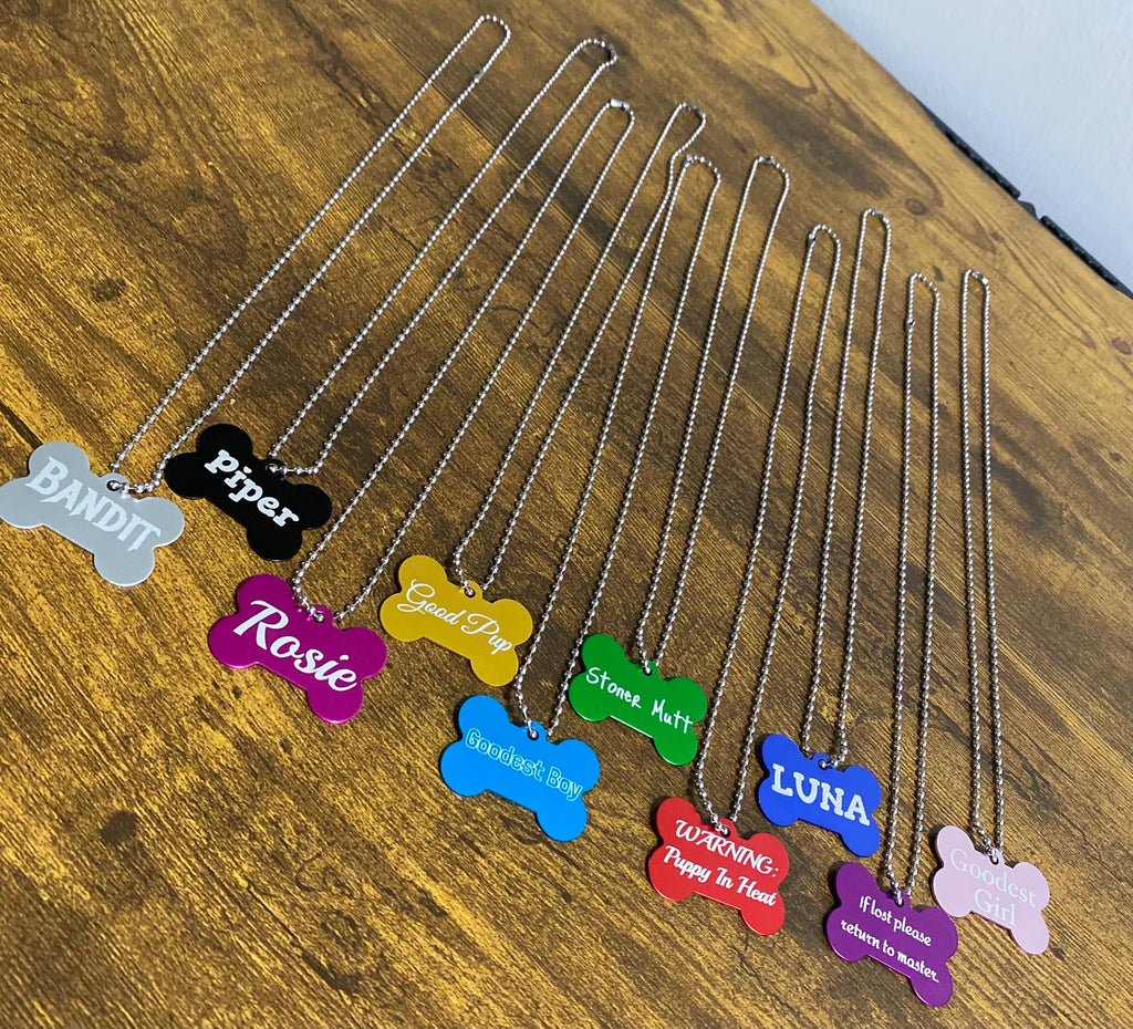 Custom Laser Engraved Dog Bone Tag Necklace