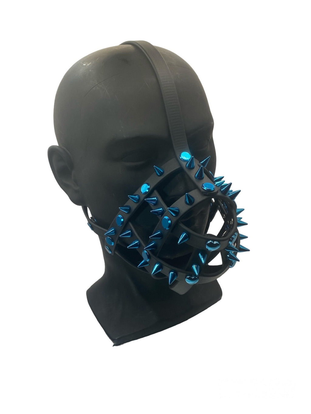 Blue Spiked Classic Hardware Petplay Face Muzzle