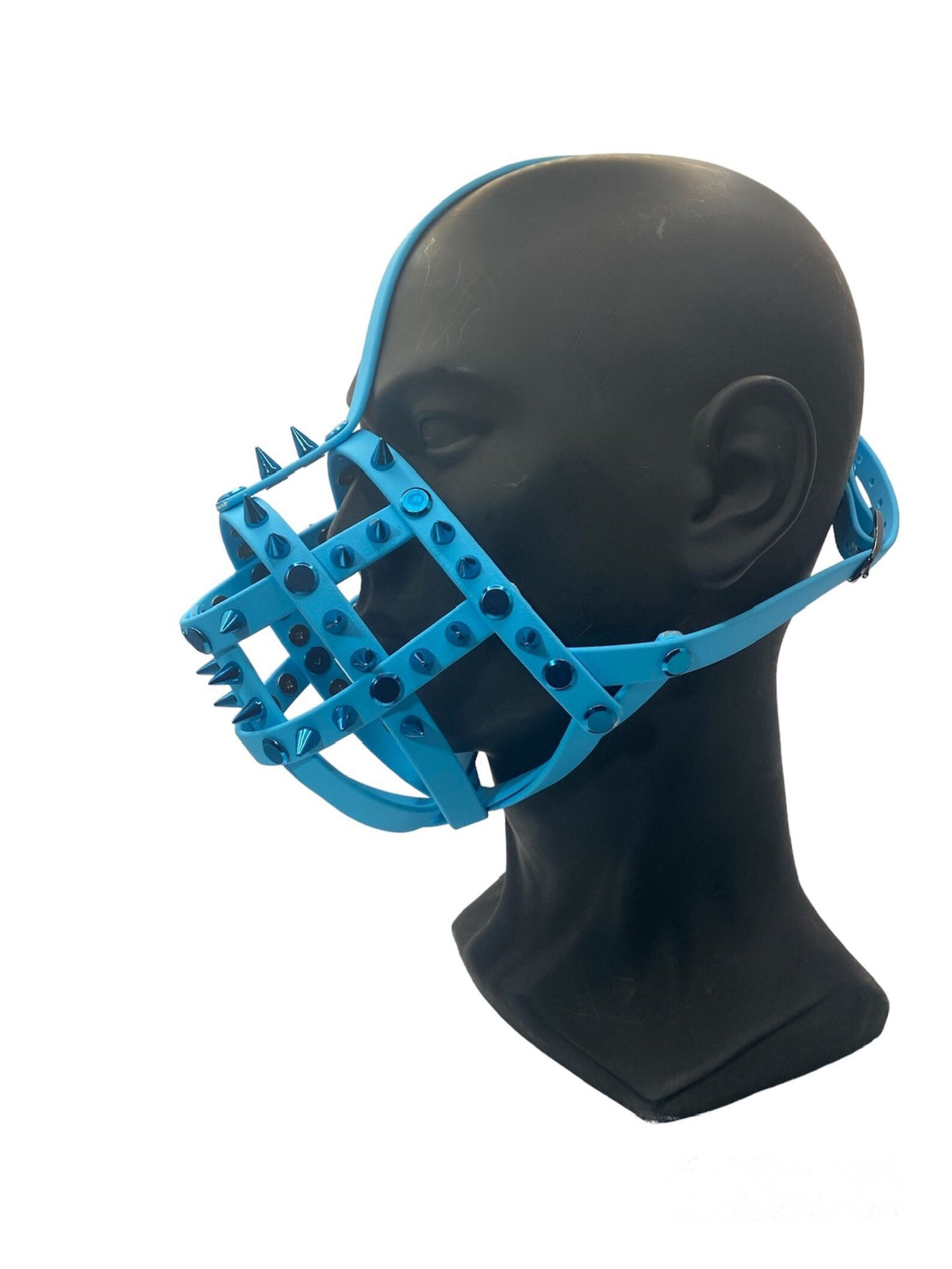 Blue Spiked Classic Hardware Petplay Face Muzzle