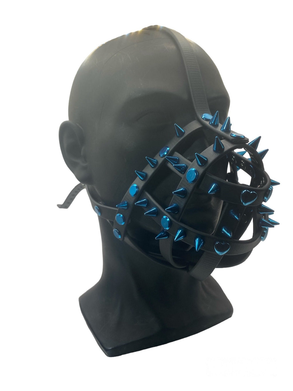 Blue Spiked Classic Hardware Petplay Face Muzzle