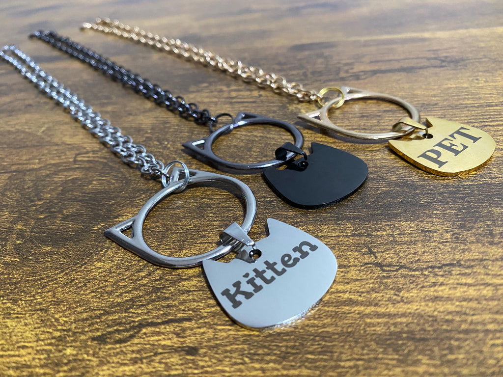 Kemonomimi Cat Necklace With Custom Laser Engraved Stainless Steel Tag