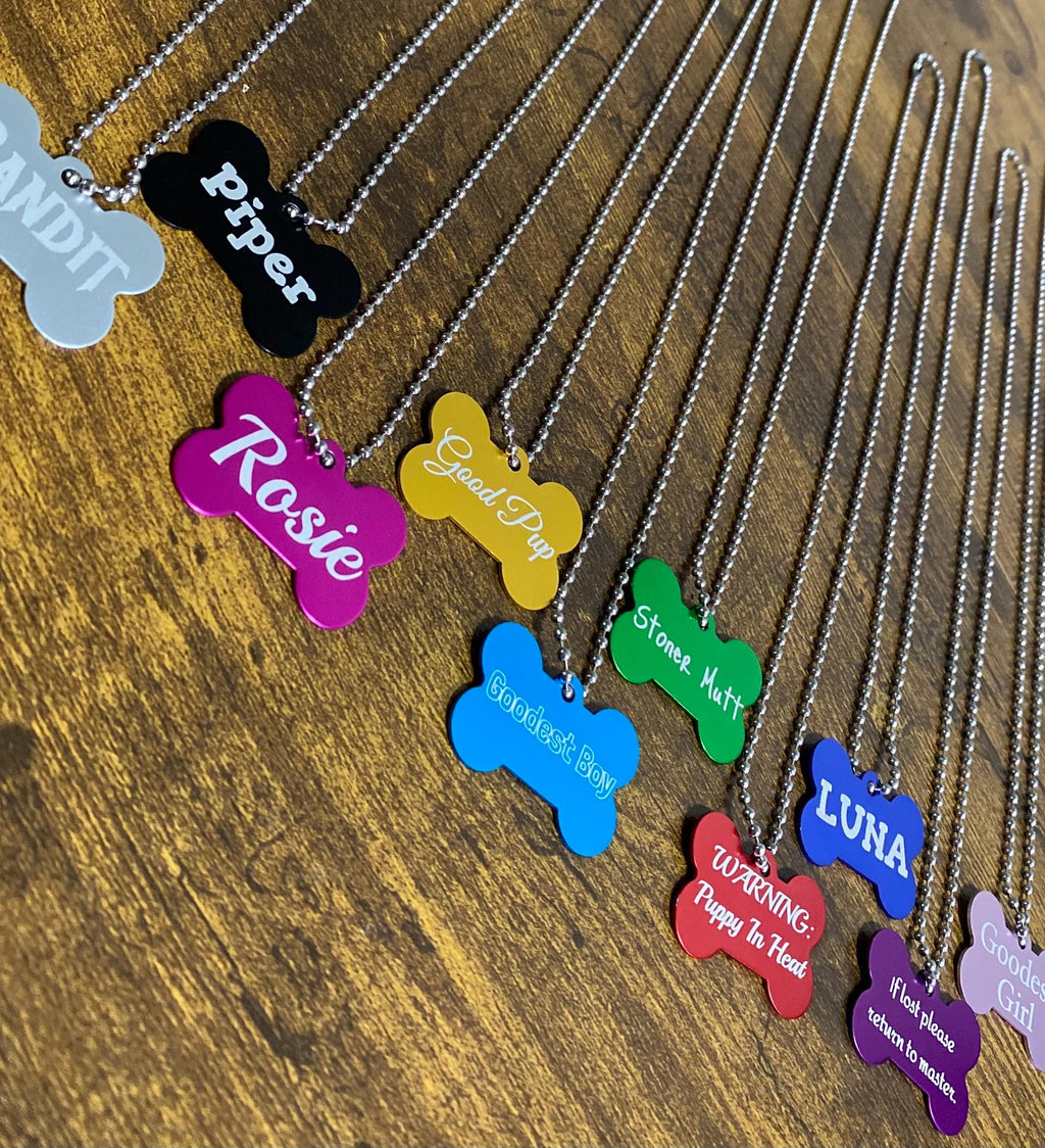 Custom Laser Engraved Dog Bone Tag Necklace