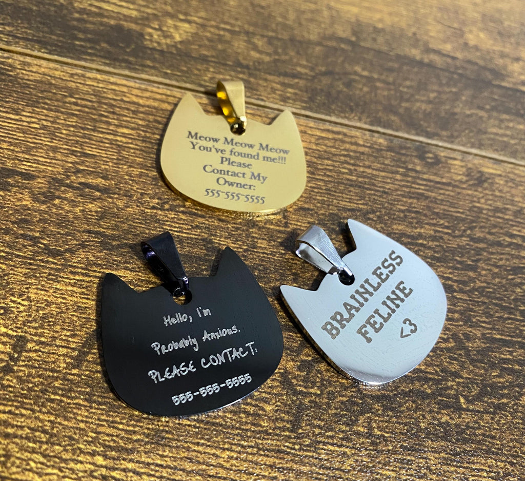 Kemonomimi Cat Necklace With Custom Laser Engraved Stainless Steel Tag
