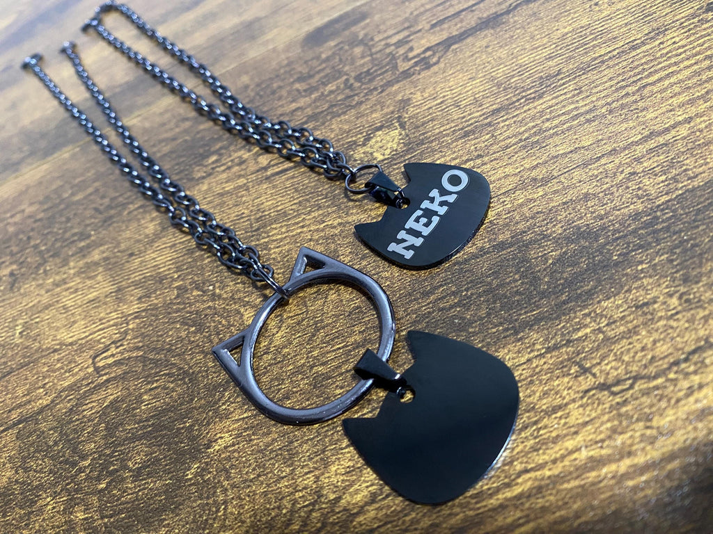 Kemonomimi Cat Necklace With Custom Laser Engraved Stainless Steel Tag